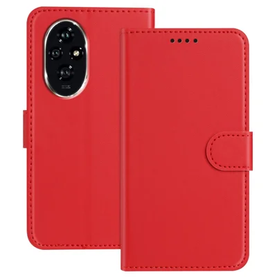 For Honor 200 5G Leather Case Wallet Stand Solid Color Anti Drop Phone Cover - Red