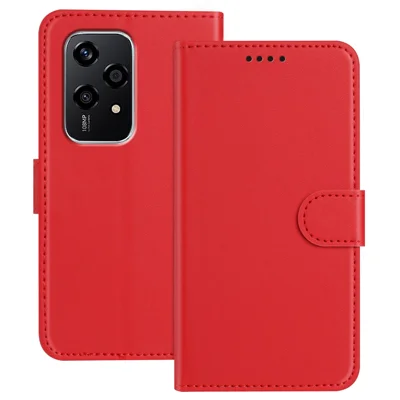 For Honor 200 Lite Leather Case Wallet Stand Solid Color Anti Drop Phone Cover - Red