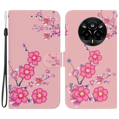 For Realme 14 Pro 5G Wallet Phone Case Anti-Drop Leather Flip Cover Pattern Printing - Sakura
