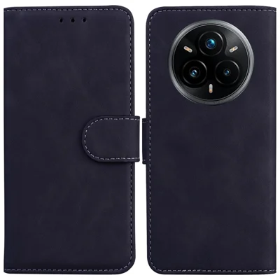For Realme 14 Pro+ 5G Case Solid Color Leather Wallet Phone Cover - Black