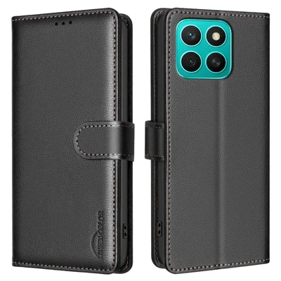 BINFEN COLOR BF32 For Honor X8c 4G Leather Case Wallet RFID Blocking Phone Cover - Black