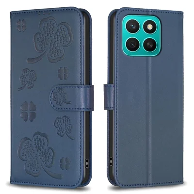 Voor Honor X8c 4G hoesje Klavertje patroon Portemonnee Stand View Lederen telefoonhoes - Blauw