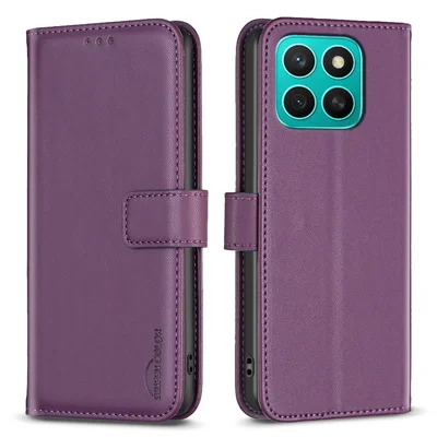 BINFEN COLOR BF17 For Honor X8c 4G Case Wallet Folio Flip Leather Cover - Dark Purple