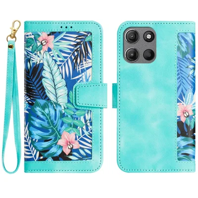 For Motorola Moto G 5G (2025) Case PU Leather Floral Phone Cover with Card Slots - Green