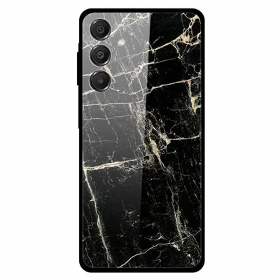For Samsung Galaxy A16 5G / A16 4G Case Anti Drop PC + Tempered Glass + TPU Phone Cover Pattern Printing - Platinum Black Grain
