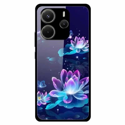 For Xiaomi Redmi Note 14 4G (163.25mm) Case Anti Drop PC + Tempered Glass + TPU Phone Cover Pattern Printing - Luminous Lotus