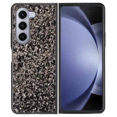 For Samsung Galaxy Z Fold5 5G Case Forged Texture Aramid Fiber + TPU Anti-Slip Phone Cover - Black