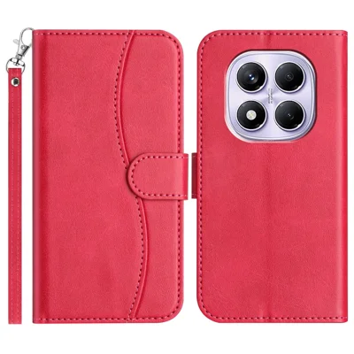 For Xiaomi Redmi Note 14 Pro 4G Stand Case with Strap PU Leather Wallet Phone Cover S Shape Stitching Design - Rose
