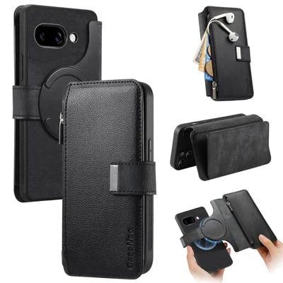For Google Pixel 9a Case CASENEO MW-02 Aftagelig Magnetisk Læder Flip Telefonbeskyttelse - Sort