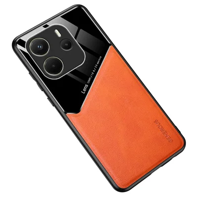 For Xiaomi Redmi Note 14 4G (163.25mm) Case Leather Coated PC + TPU Phone Back Cover - Orange