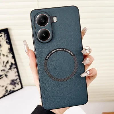 Voor Xiaomi Poco X7 Pro 5G hoesje Anti-val PU leer + TPU cover Compatibel met MagSafe - Groen