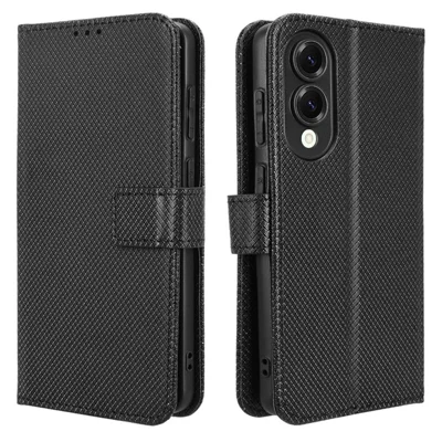 For Samsung Galaxy S25 Edge Case PU Leather Diamond Texture Wallet Phone Cover - Black