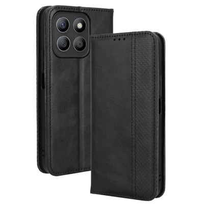 For Honor X8c 4G Case Wallet Stand Retro Texture Leather Phone Cover - Black