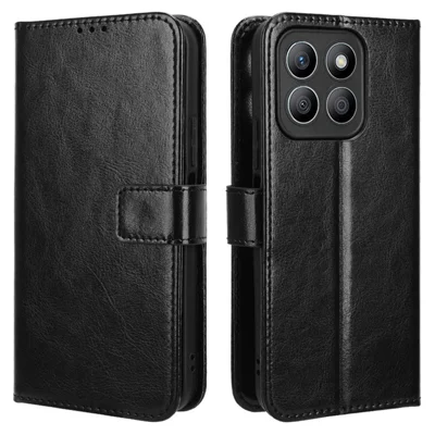 Voor Honor X8c 4G hoesje Crazy Horse textuur PU leer telefoon portemonnee hoes - Zwart