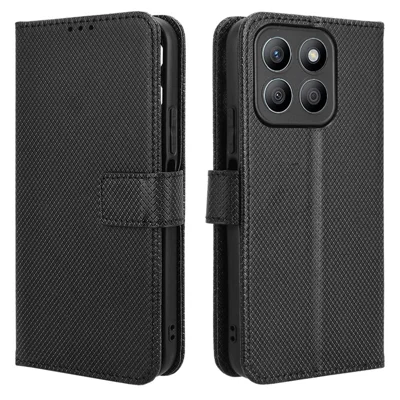 For Honor X8c 4G Case PU Leather Diamond Texture Wallet Phone Cover - Black