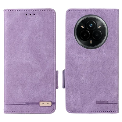 For Realme 14 Pro 5G Case Leather Wallet Flip Phone Cover with Hardware Decor - Purple