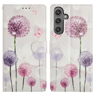 For Samsung Galaxy S24 FE Wallet Phone Case PU Leather Flip Cover with Stand Card Holder Painted Design - Dandelion