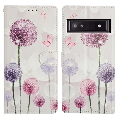For Google Pixel 8a Wallet Phone Case PU Leather Flip Cover with Stand Card Holder Painted Design - Dandelion
