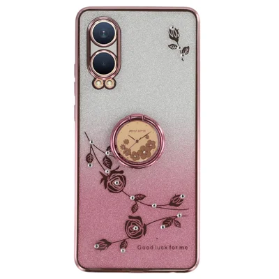 KADEM For OnePlus Nord CE4 Lite 5G Case Ring Kickstand TPU Flowers Phone Cover Gradient Glitter - Rose Gold