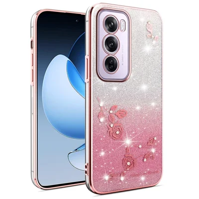 KADEM For Oppo Reno12 Pro 5G (Global) Case Flower TPU Flexible Gradient Phone Cover - Rose Gold
