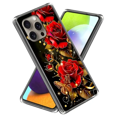 For iPhone 16 Pro Max Case IMD Pattern Printing TPU Shockproof Phone Cover - Butterfly Roses