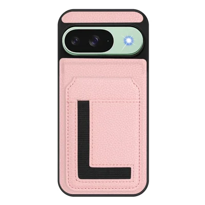 For Google Pixel 9 Pro / Google Pixel 9 Magnetic Case TPU + PU Leather Phone Back Cover with Detachable Card Holder - Pink