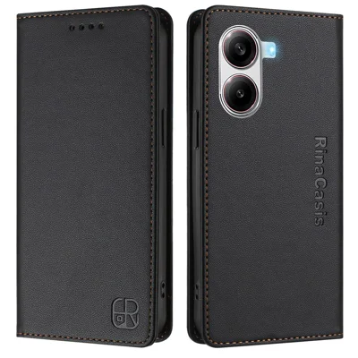 For Xiaomi Poco X7 Pro 5G Leather Case RINACASIS RC01 Phone Cover with RFID Blocking Wallet Stand - Black