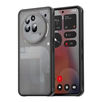 For Nothing Phone (3a) Pro Case Drop Proof Airbags Frosted Translucent PC + TPU Phone Back Cover - Black