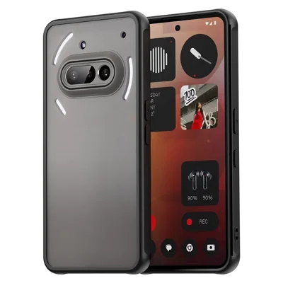 For Nothing Phone (3a) Case Drop Proof Airbags Frosted Translucent PC + TPU Phone Back Cover - Black