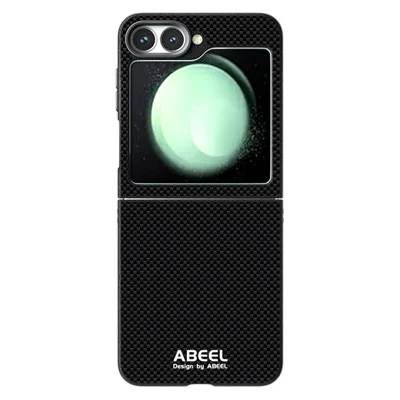 ABEEL For Samsung Galaxy Z Flip5 5G Magnetic Case Printed PC TPU Aluminum Alloy Leather Phone Cover - Black