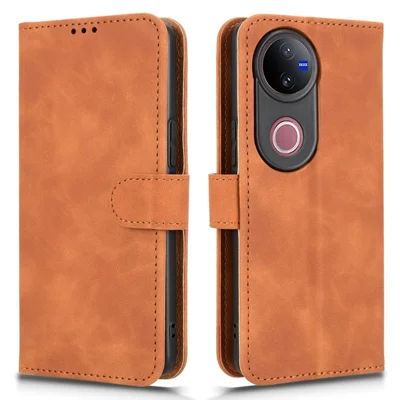 For vivo V50 5G Leather Case Skin Feel Anti Drop Wallet Flip Phone Cover - Brown