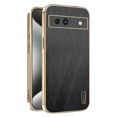 KADEM For Google Pixel 7a Case Electroplating Silk Texture PU + TPU Phone Back Cover - Black