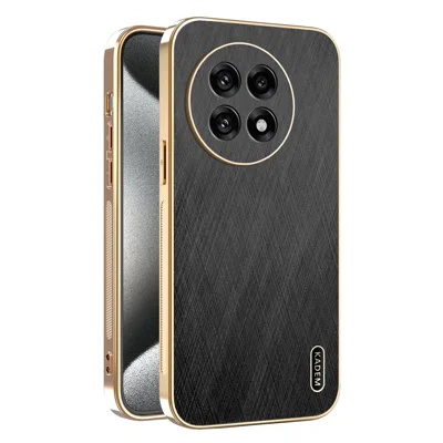 KADEM Phone Case for OnePlus 13R 5G / Ace 5 5G / Ace 5 Pro 5G Electroplating Silk Texture PU + TPU Back Cover - Black