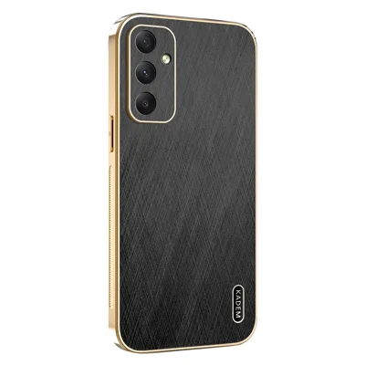 KADEM For Samsung Galaxy A35 5G Case Electroplating Silk Texture PU + TPU Phone Back Cover - Black