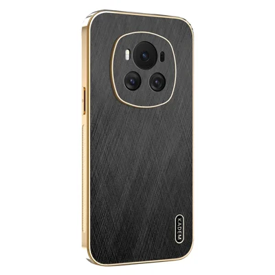 KADEM For Honor Magic6 5G Case Electroplating Silk Texture PU + TPU Phone Back Cover - Black