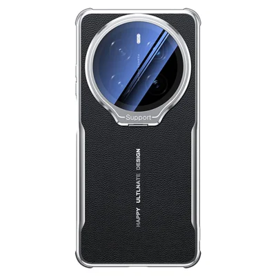 For Honor Magic7 Pro 5G Case with Lens Frame Kickstand Electroplating TPU + PU Phone Back Cover - Black