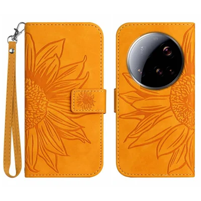 For Xiaomi 15 Ultra Case Sunflower Imprint Leather Wallet Phone Cover with Wrist Strap - Yellow