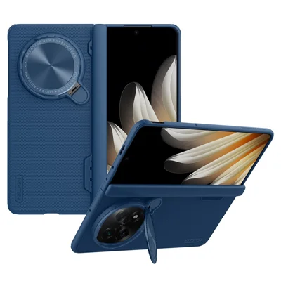 NILLKIN Super Frosted Shield Prop لجهاز Oppo Find N5 5G غطاء هاتف بحافة للكاميرا وحامل - أزرق