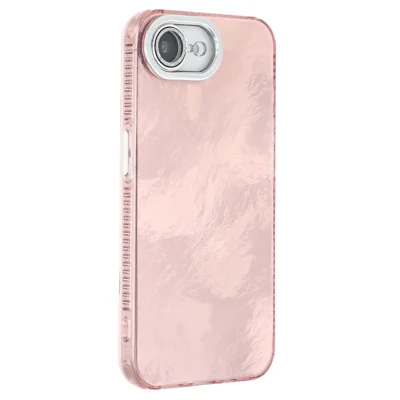 Fo iPhone 16e Hoesje IMD Design Stootvast PC+TPU Telefoonhoesje met Glazen Lensfolie - Foliepatroon / Roze Goud