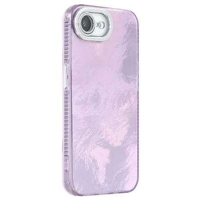 For iPhone 17e / 16e Case IMD Design Shockproof PC+TPU Phone Cover with Glass Lens Film - Foil Pattern / Purple