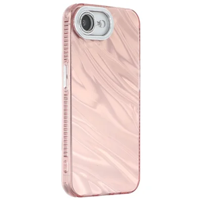 For iPhone 17e / 16e Case IMD Design Shockproof PC+TPU Phone Cover with Glass Lens Film - Ripple Pattern / Rose Gold