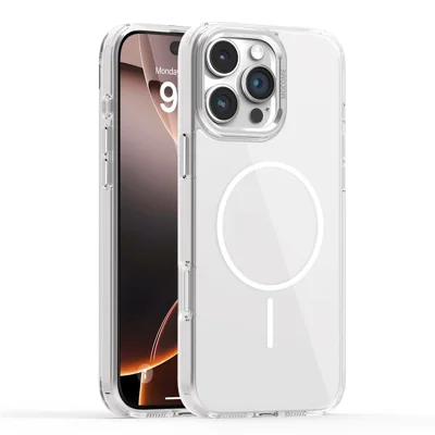 For iPhone 16 Pro Max Magnetic Clear Case TPU PC Protective Phone Cover - Transparent