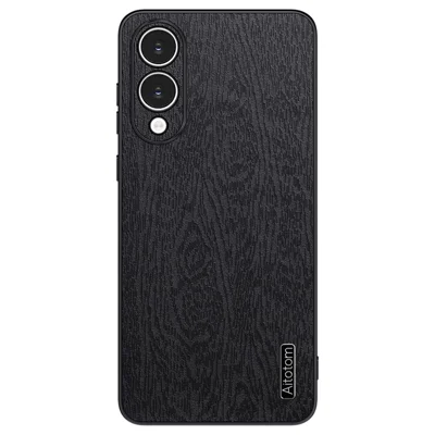 Obudowa na Samsung Galaxy S25 Edge z drewnianą fakturą, powłoka PU skóra, pokryta PC i TPU - Czarny