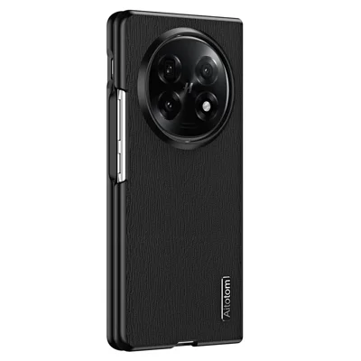 جراب لهاتف Oppo Find N5 5G بتصميم خشبي مطلي بجلد PU مع هيكل من مادة البولي كربونات والمطاط الحراري - أسود