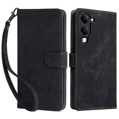 For vivo Y04 4G / Y29s 5G Case Wallet RFID Blocking PU Leather Cover Viewing Stand - Black