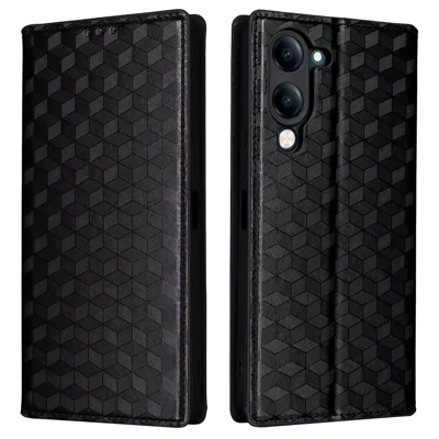 For vivo Y04 4G / Y29s 5G Case Wallet Rhombus Imprinted Leather Phone Cover - Black
