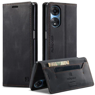 AUTSPACE For Oppo A58 5G / Oppo A58x 5G / Oppo A1x 5G / Oppo A78 5G Wallet Case  A01 Leather Stand Cover with RFID Blocking Card Holder - Black