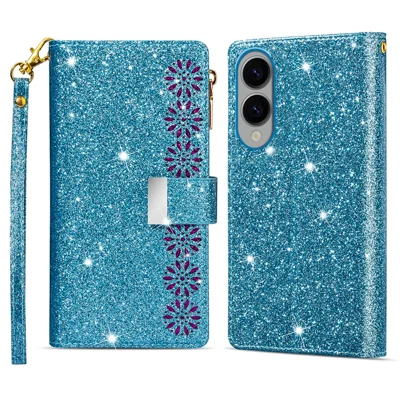 Voor Samsung Galaxy S25 Edge Hoesje Sterrenhemel Gegraveerd Leren Portemonnee Telefoonhoesje - Blauw