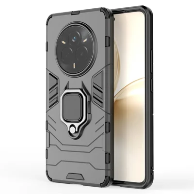 Voor Realme 14 Pro 5G hoesje PC + TPU beschermhoes met ringstandaard - Zwart