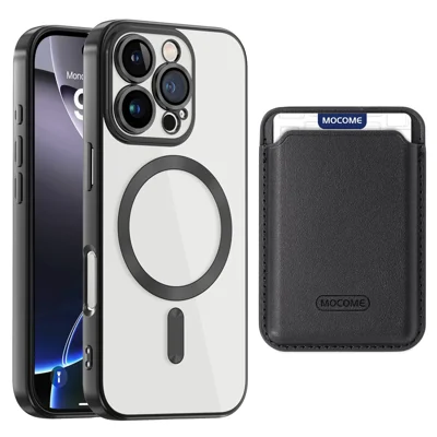For iPhone 16 Pro Case Compatible with MagSafe TPU + PC Mobile Cover with Card Bag - Black